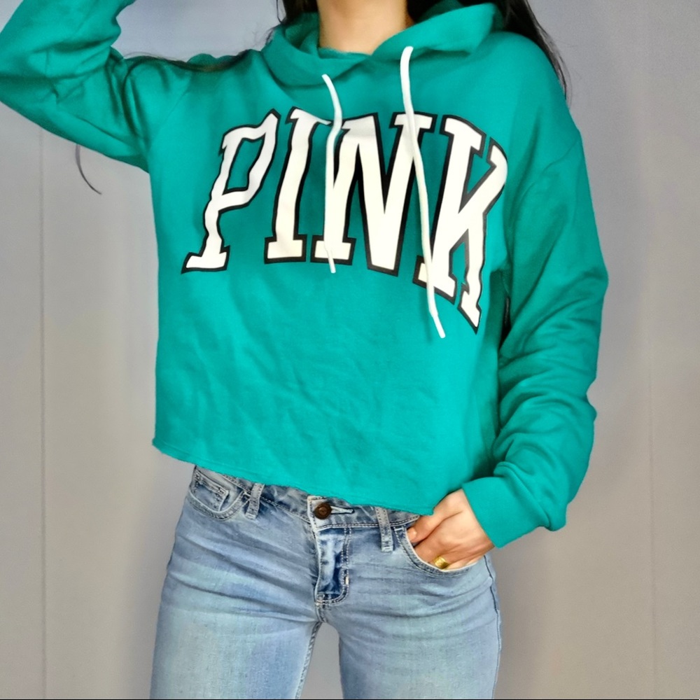 VS PINK ✨ Green Cropped Hoodie